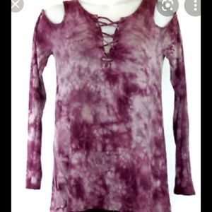 AE Soft&Sexy Lace Up Purple Tie Dye Cold Shoulder